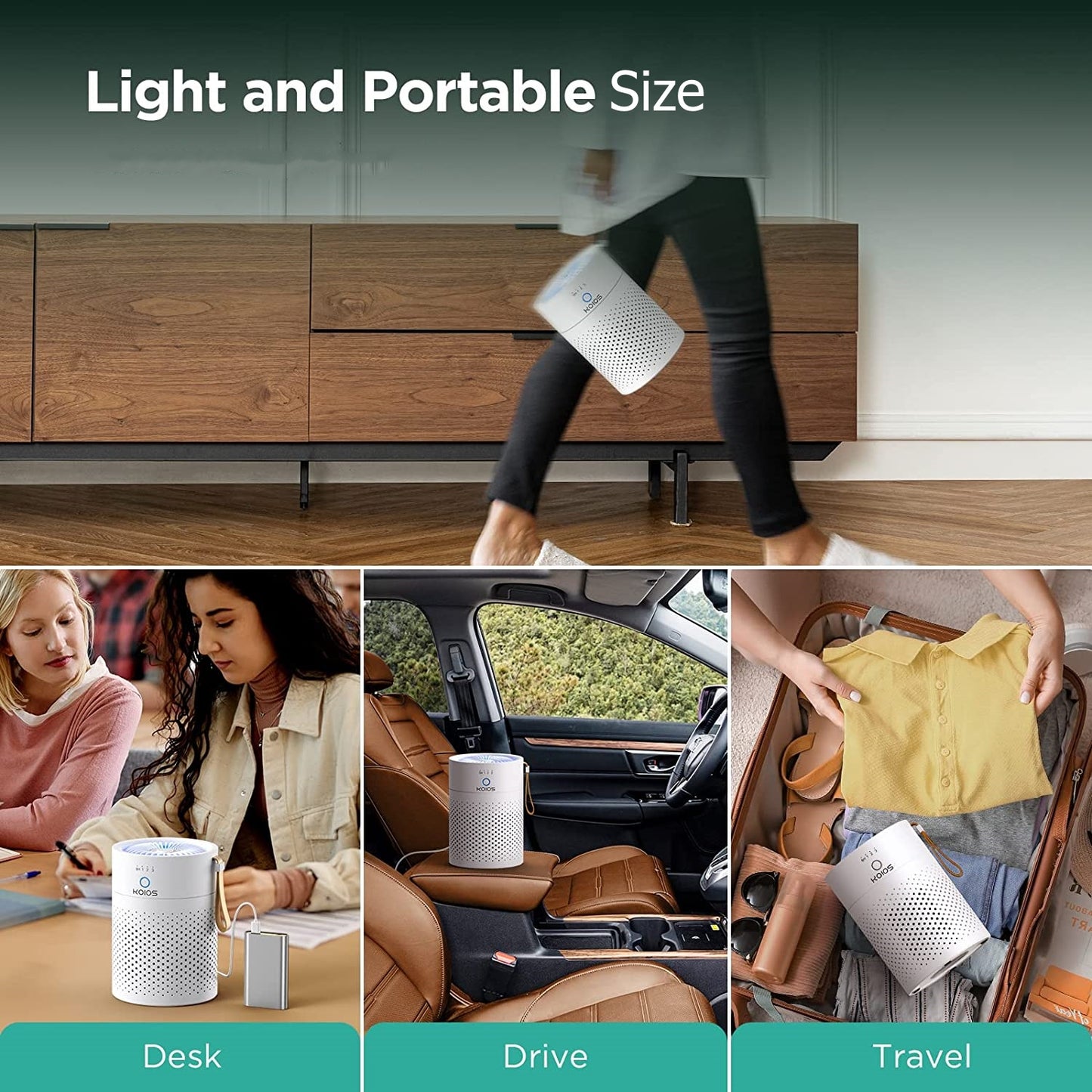 KOIOS Premium HEPA Air Purifier H13 – 360° Clean Air for Bedrooms & Living Spaces, Whisper-Quiet, Compact & Portable Design