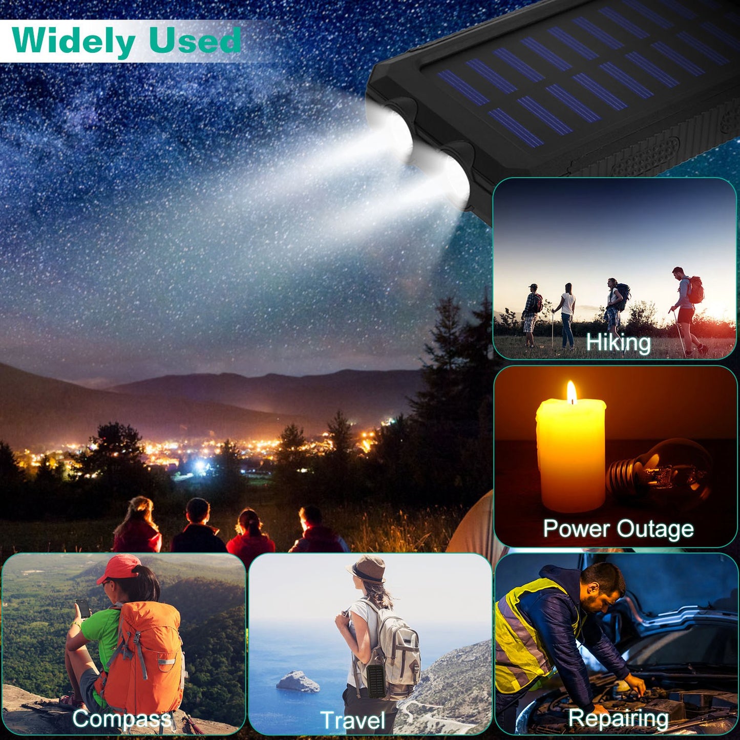 Premium 10000mAh Solar Power Bank – Waterproof, Dual Flashlight & Compass | Built for Outdoor Performance