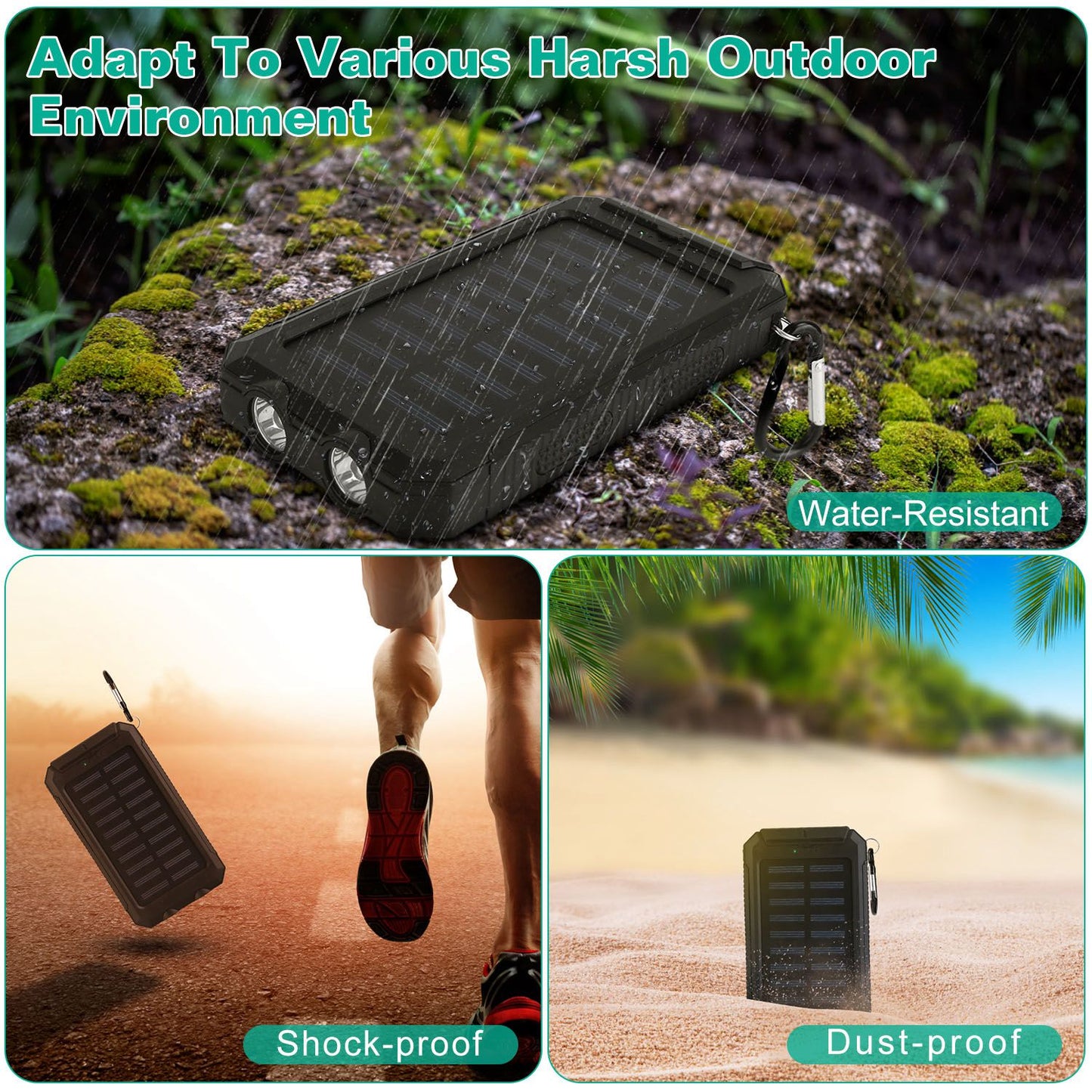 Premium 10000mAh Solar Power Bank – Waterproof, Dual Flashlight & Compass | Built for Outdoor Performance